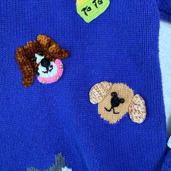 Vintage Jack B. Quick Blue Puppy Dog Applique V-Neck Cardigan Size Small - Picture 8 of 14